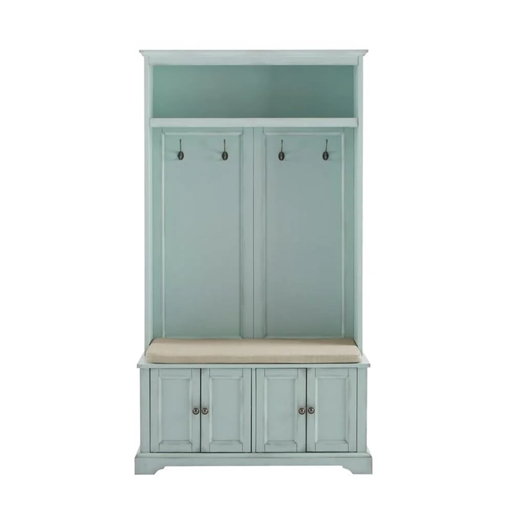 Bowery Hill Traditional Wood Hall Tree in Seafoam Blue/Oatmeal - Image 6