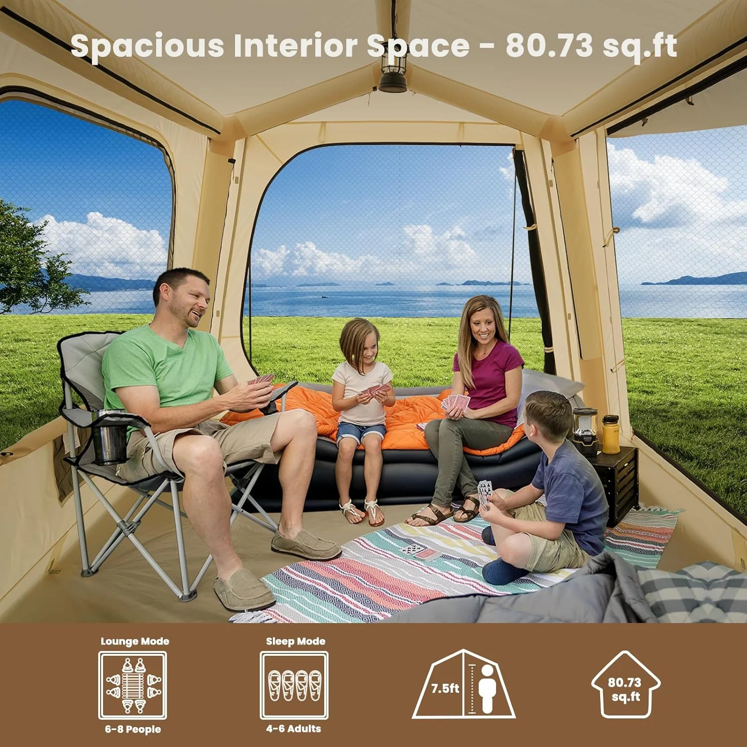 Lilypelle 4-6 Person Blow Up Inflatable Tent with Stove Jack, Hot Tent for Camping with Hand Pump, Waterproof Inflatable Camp Tent with Mesh Windows, Easy Setup Glamping Inflatable House - Image 38