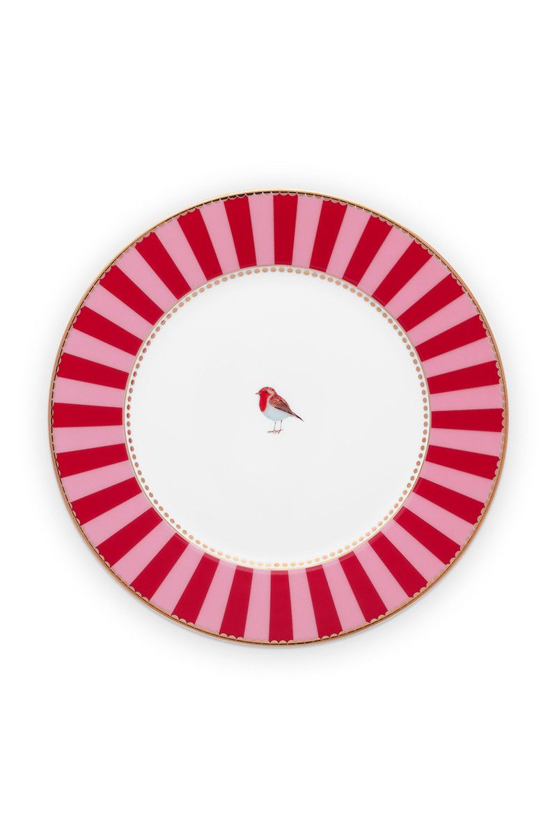 Plate Love Birds Stripes Red-Pink 17cm