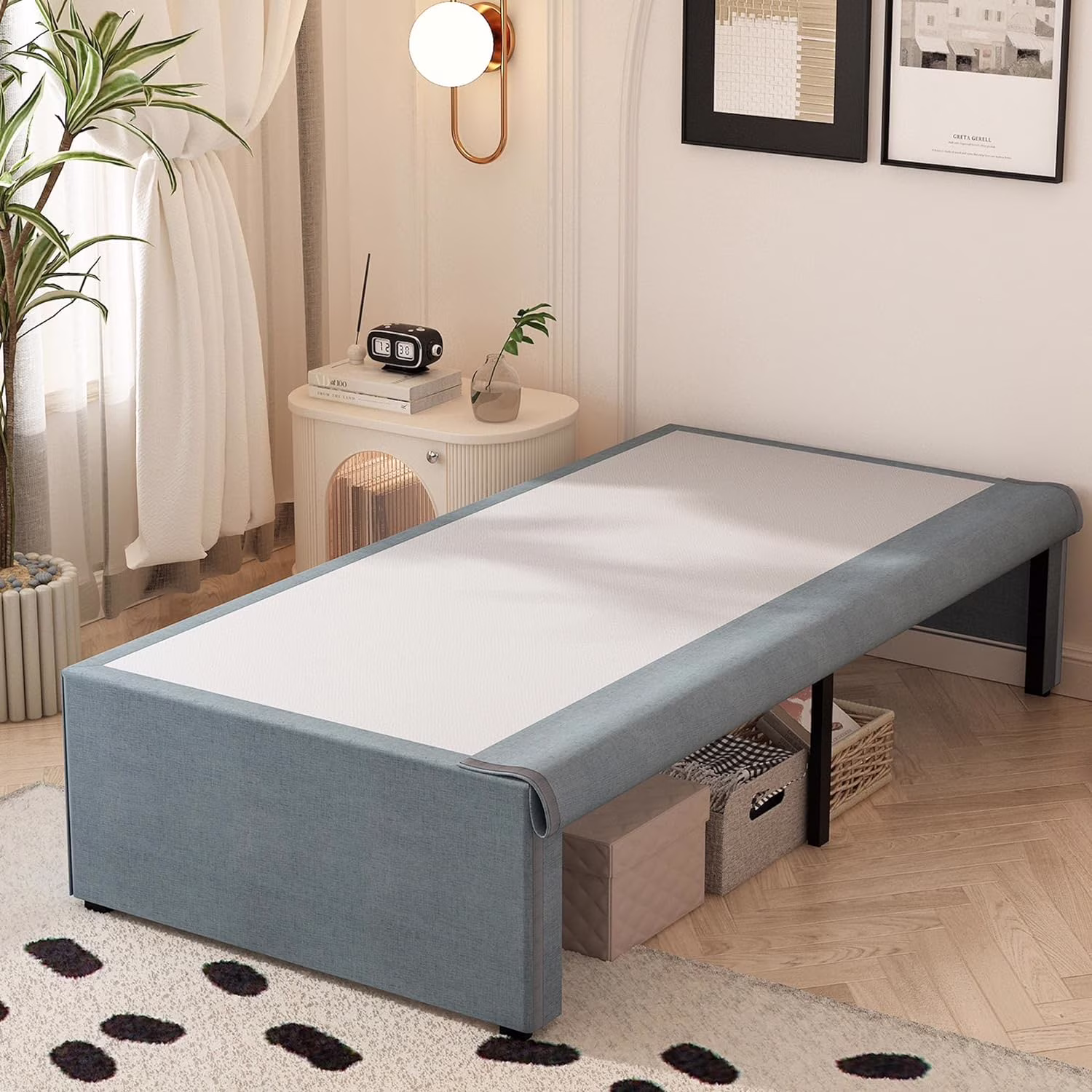 18 in Twin XL Bed Frames with Fabric Cover, Heavy Duty Metal Twin XL Platform Bed Frame, No Box Spring Needed, Support up to 2500 lb, Easy Assembly, Noise Free, Black