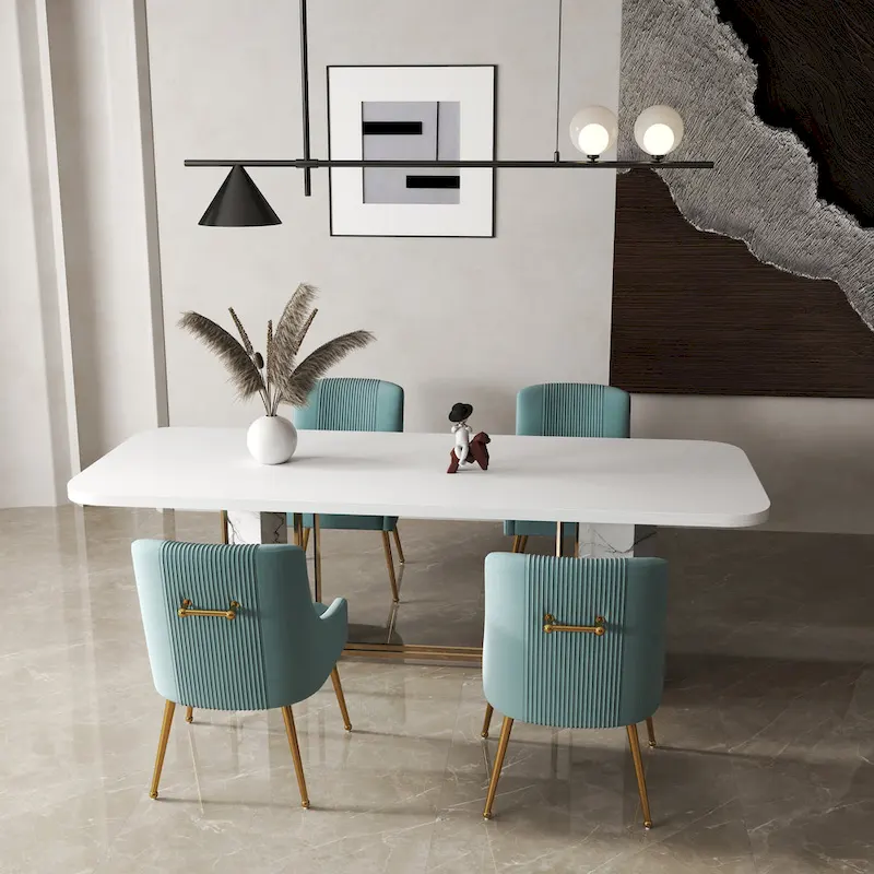 SEYNAR Set of 4 Modern Glam Boucle Velvet Dining or Vanity Chairs with Rear Handle
