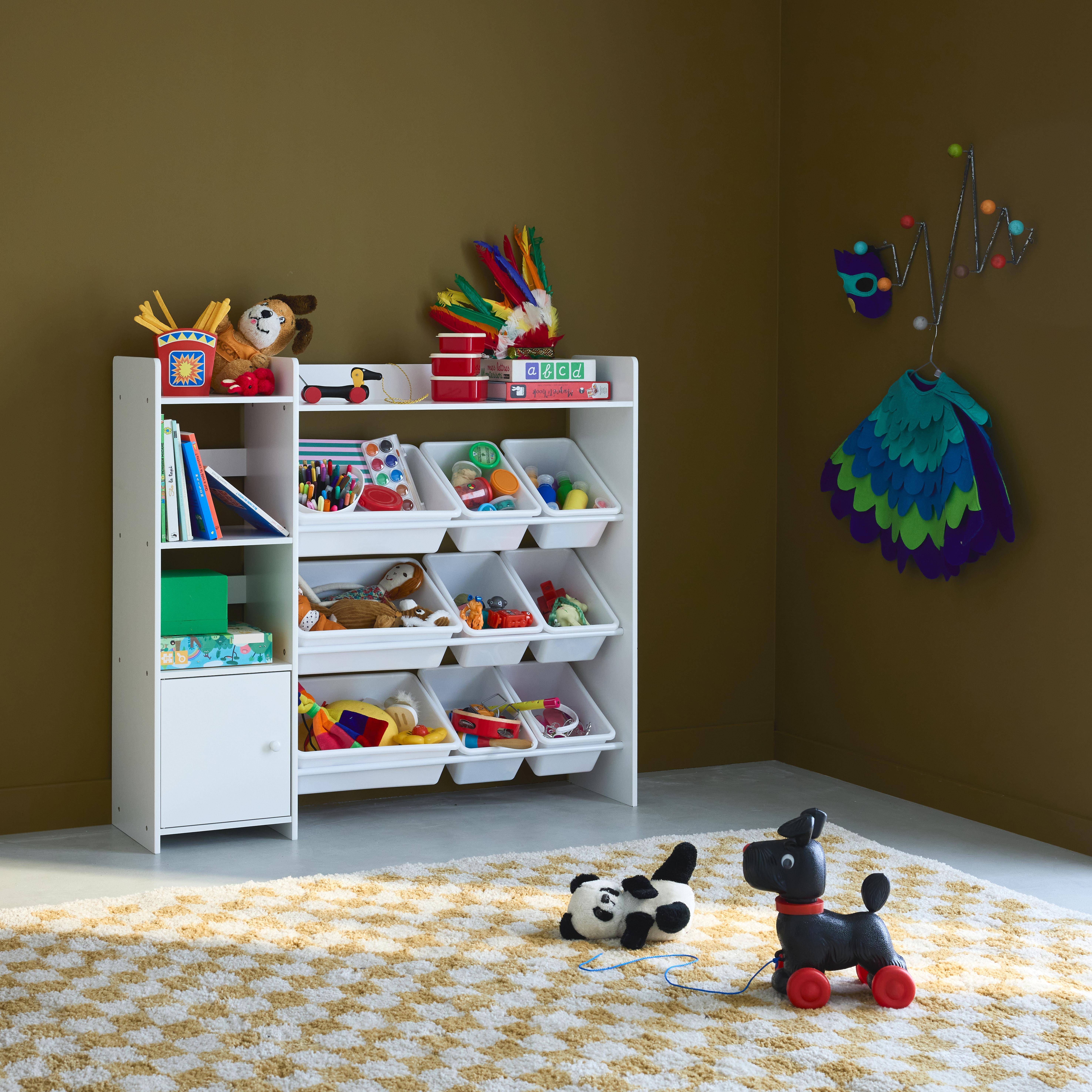 Sora - Mueble para niños con 9 cubos, 4 estantes y 1 puerta