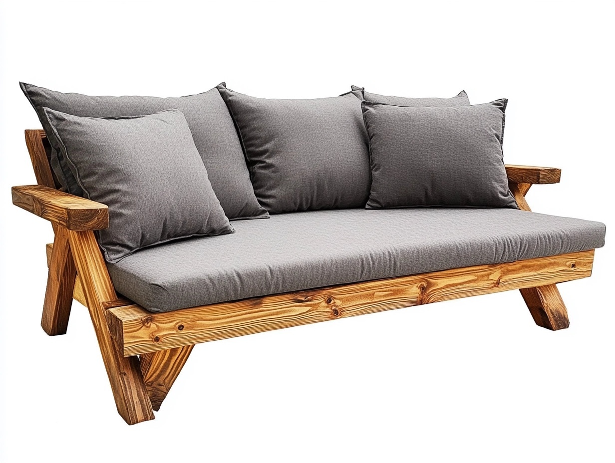 Sofá de madera de pino robusta con cojines gris 180x80 cm para sala de estar estilo rústico descanso multifuncional