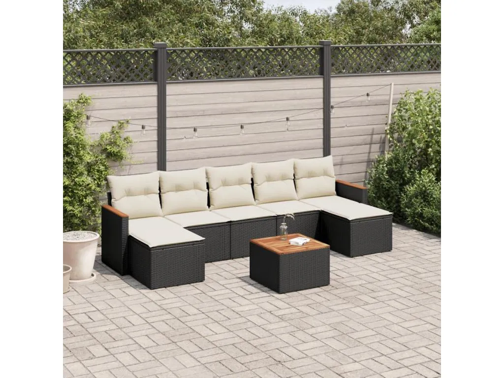 Set de sofás de jardín 8 piezas y cojines ratán sintético negro ECEF19965