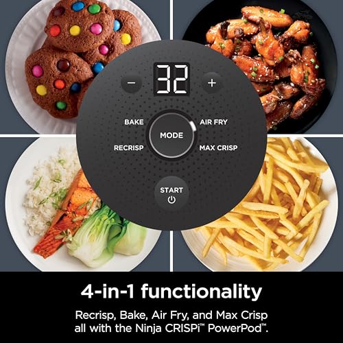 4 in 1 Portable Glass Air Fryer Cooking System, 4QT & 6 Cup Glass Containers with Storage Lids, Easy Meals, Microwave, Freezer & Dishwasher Safe, Air Fry, Bake & More, Cyberspace, FN101GY