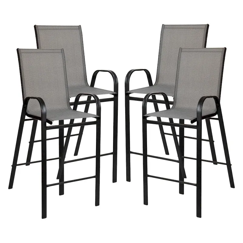 Set of 4 Outdoor Barstools with Flexible Comfort Material - Patio Seating