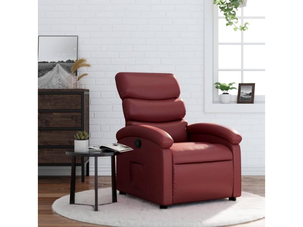Sillón reclinable de cuero sintético rojo tinto
