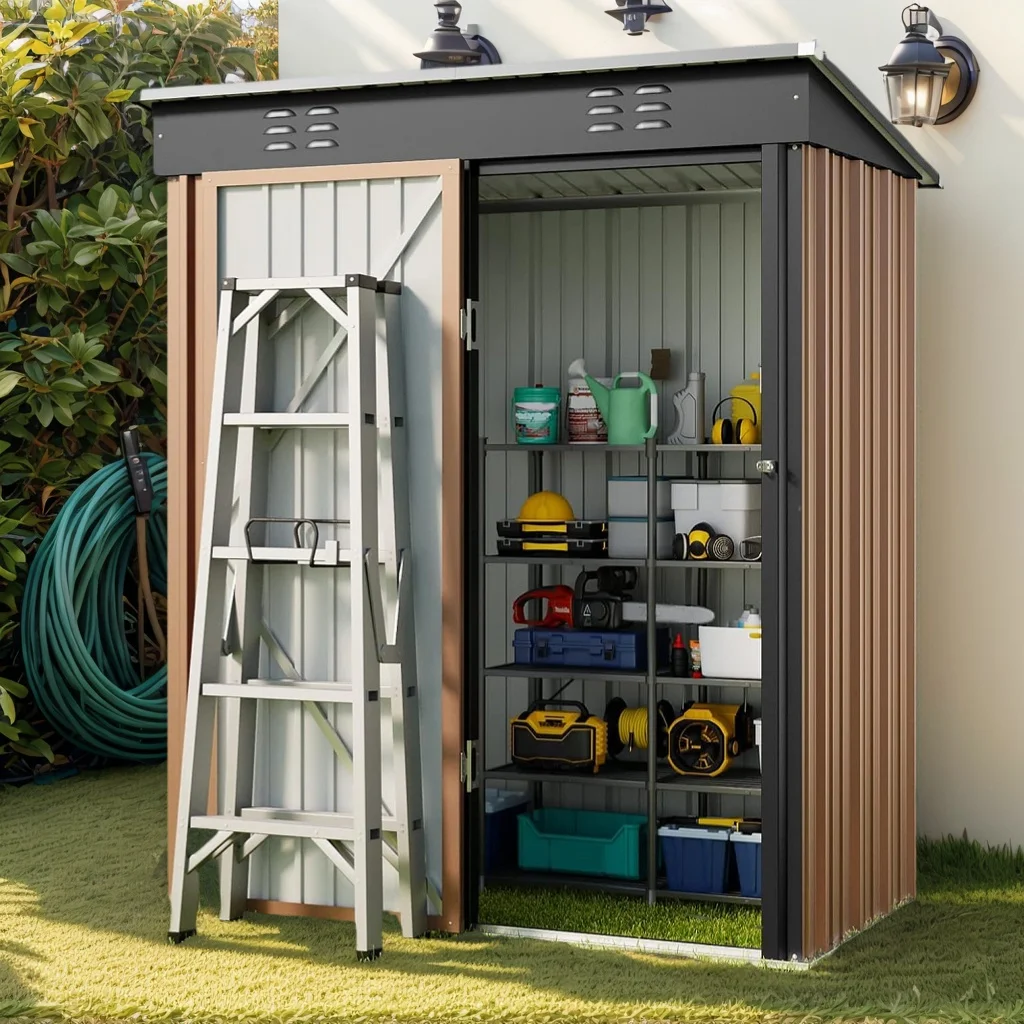 5'x3' Outdoor Storage Shed, Asofer Shed and Outdoor Storage Clearance, Weatherproof Tool Shed, Brown - Image 10