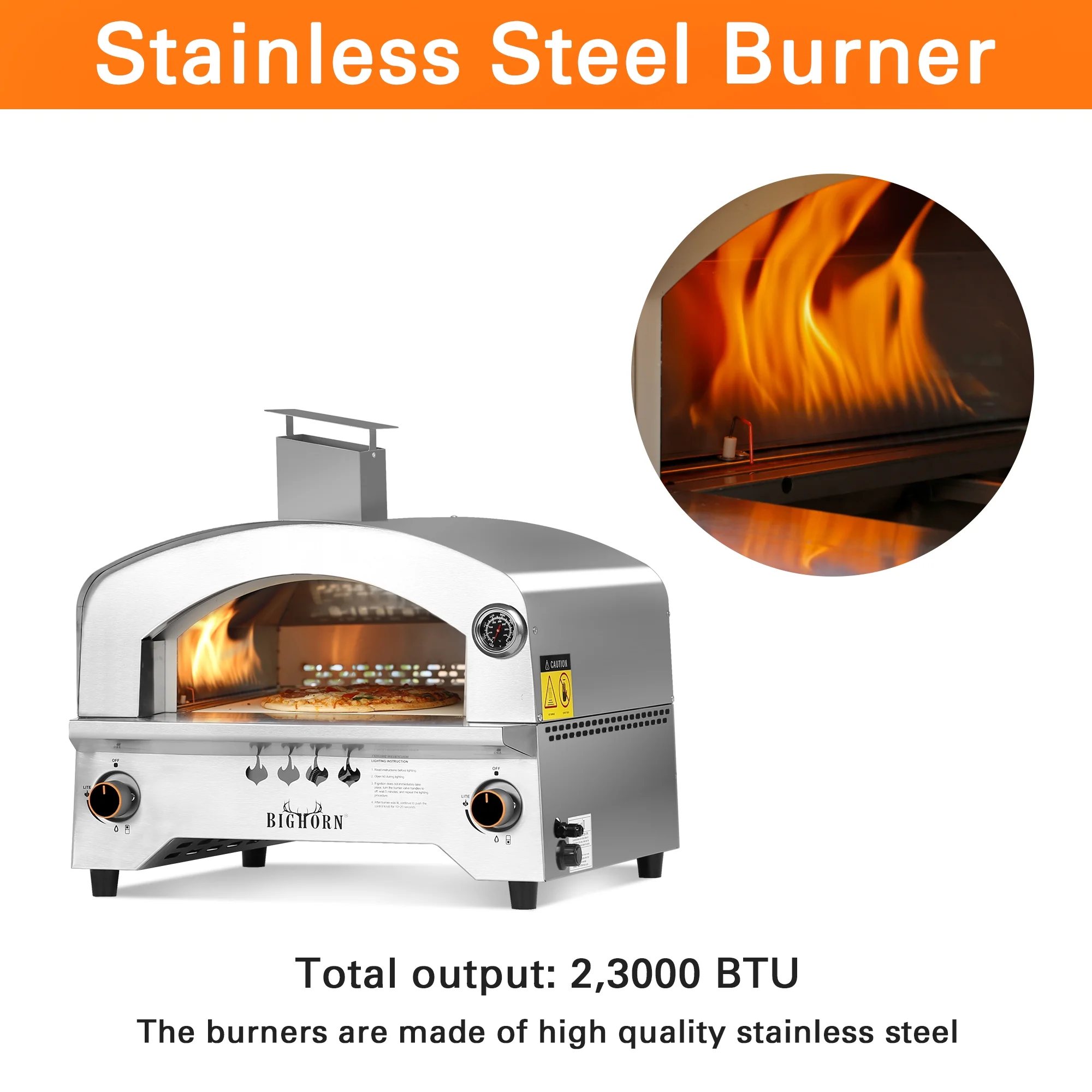 Big Horn Outdoors Gas Pizza Oven Propane Pizza Oven 13'', Stainless Steel - Image 2