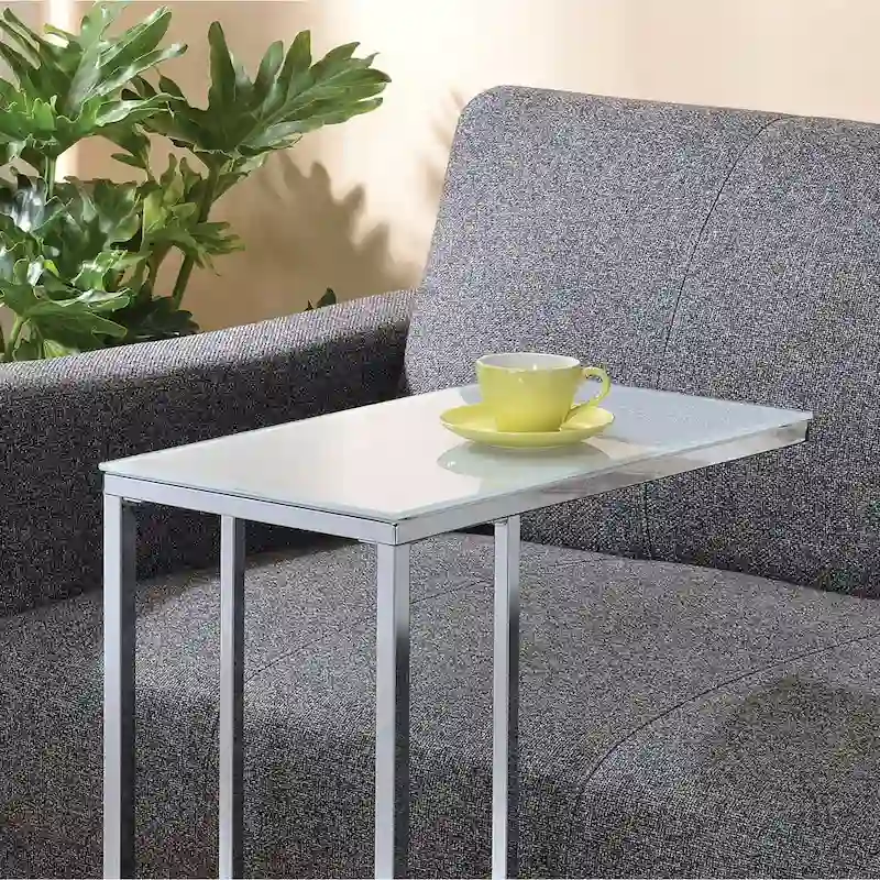 Chrome and White Glass Top Accent Table