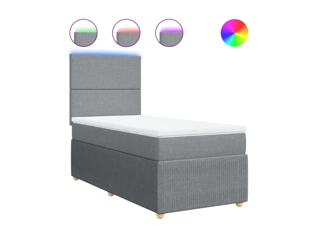 Cama box spring con colchón tela gris claro 100x200 cm idb3519159