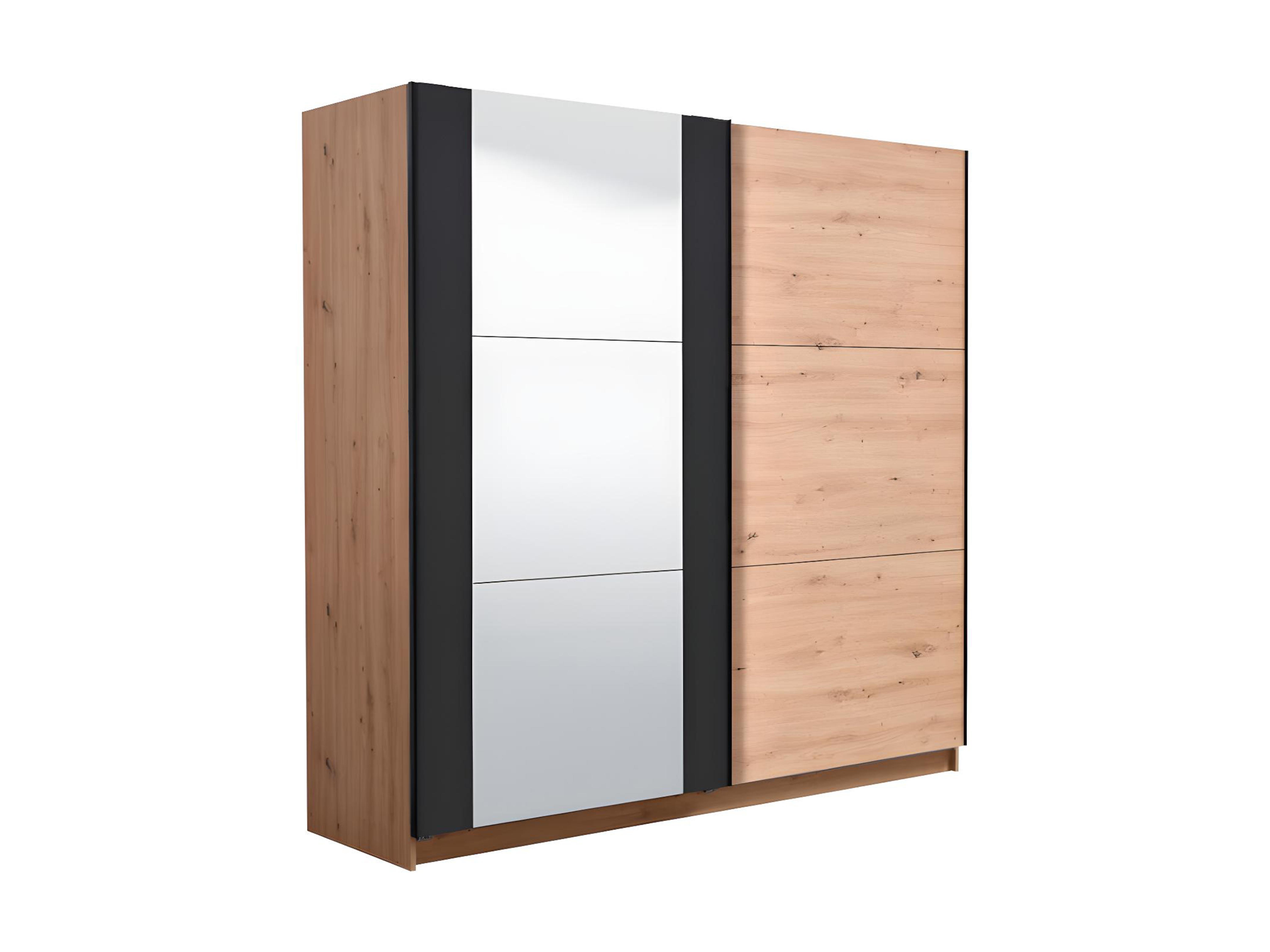 Armario 2 puertas correderas - Con espejo - 217 cm - Color: roble y negro