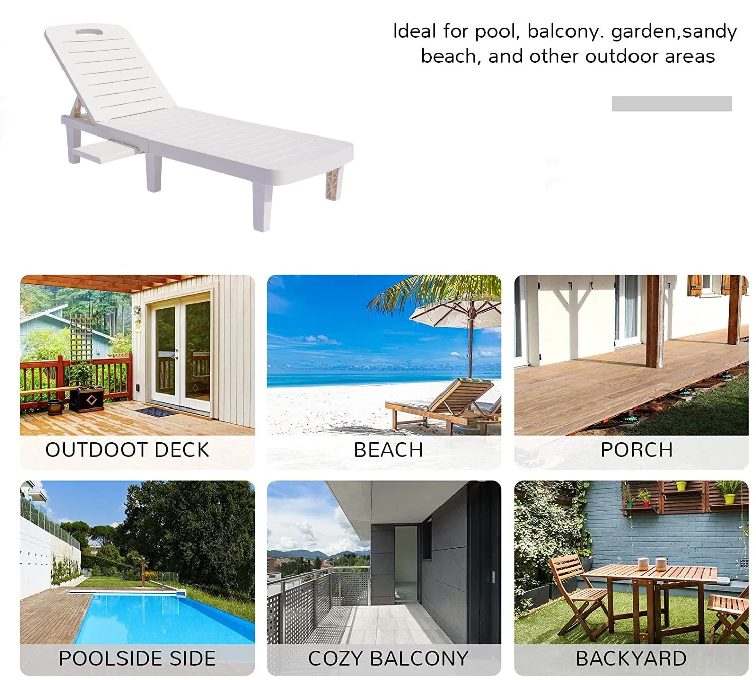 Patio Lounge Chair Set of 2, Adjustable Chaise with Side Table, Outdoor Lounger Recliner for Poolside, Patio, Backyard, Wood Texture Design | Waterproof | Easy to Assemble | Max Weight 330 lbs White - Image 13