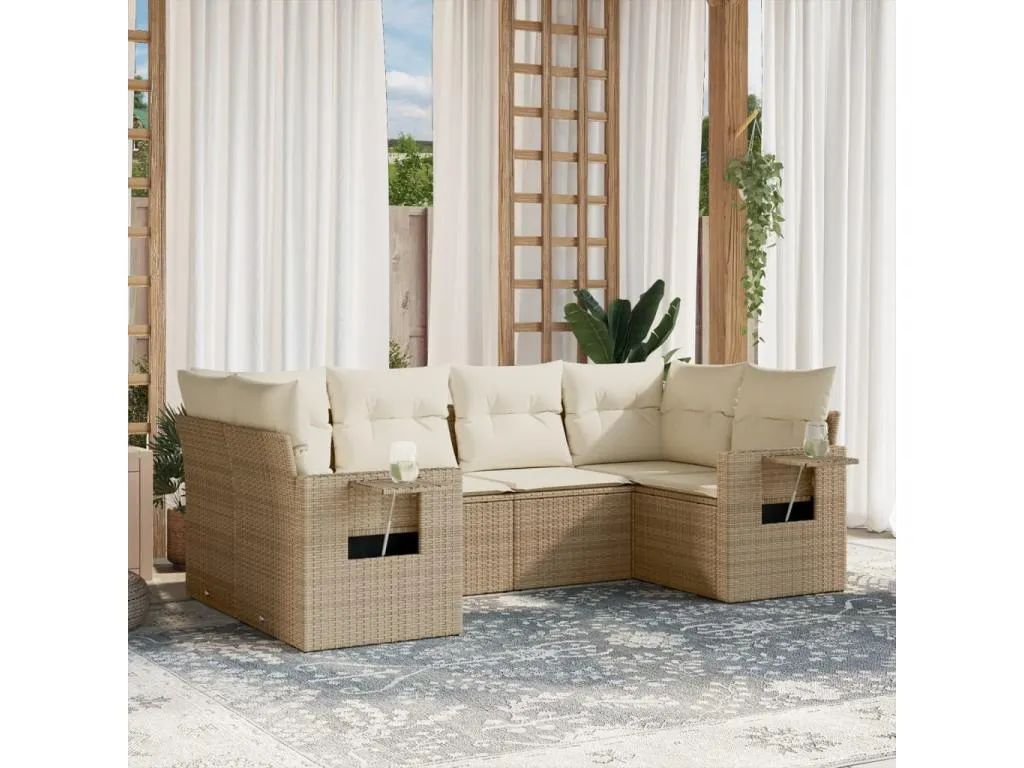 Juego de sofás jardín con cojines 6 pzas ratán sintético beige EDYN35564