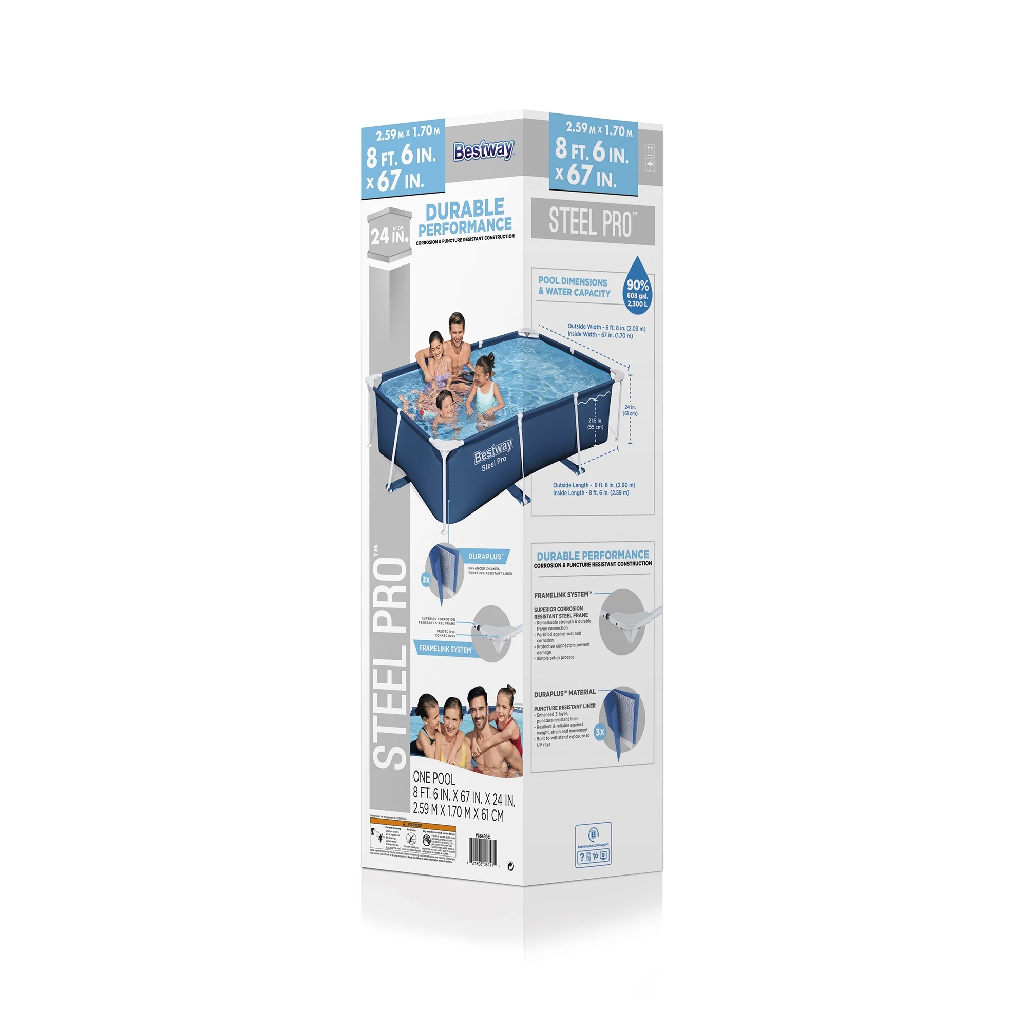 Open Box Bestway Steel Pro 8.5'x67"x24" Rectangular Above Ground Swimming Pool - Image 12