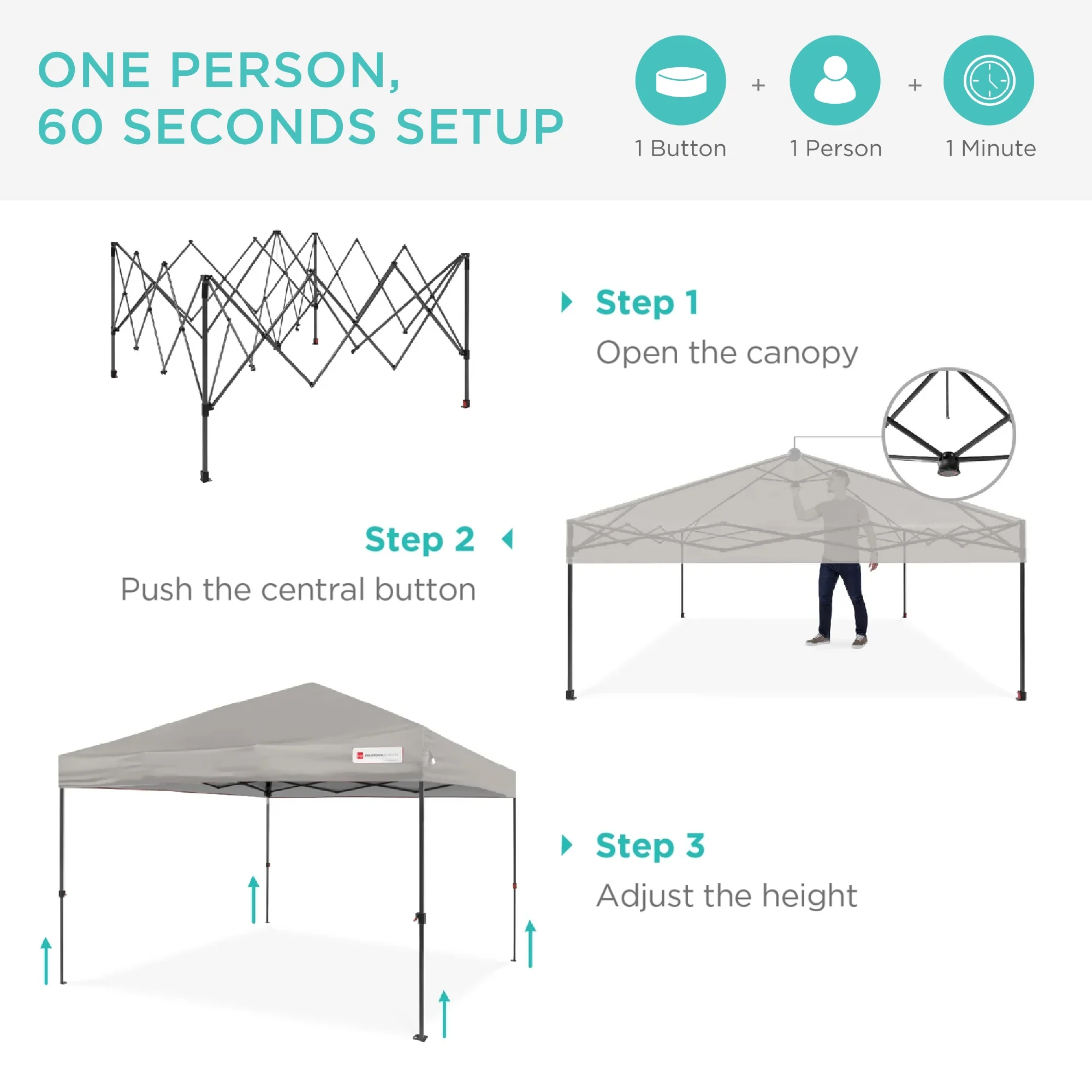 Best Choice Products 12x12ft Easy Setup Pop Up Canopy w/ 1-Button Setup, Wheeled Case, 4 Weight Bags - Navy Blue - Image 111