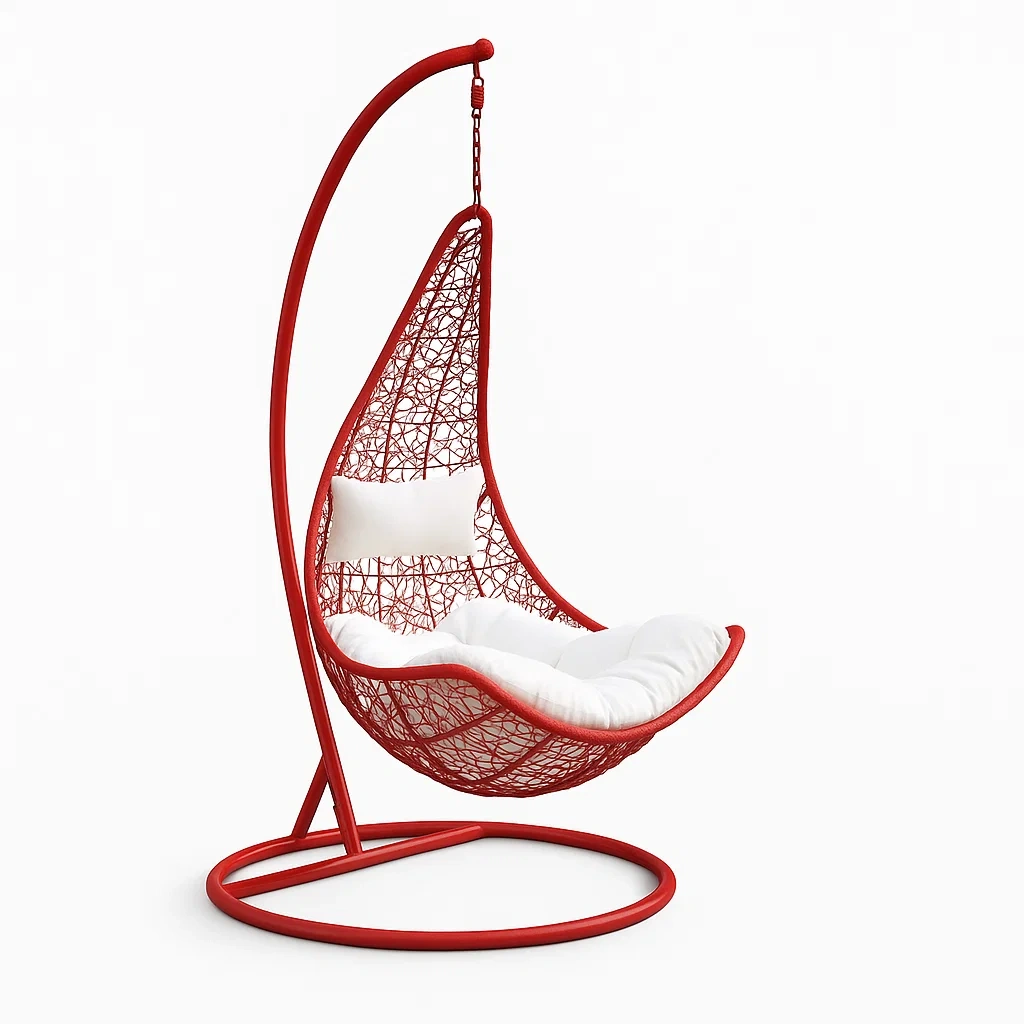 Sillón colgante de 1 plaza de resina trenzada roja y cojín blanco - oTvmmjC242pM