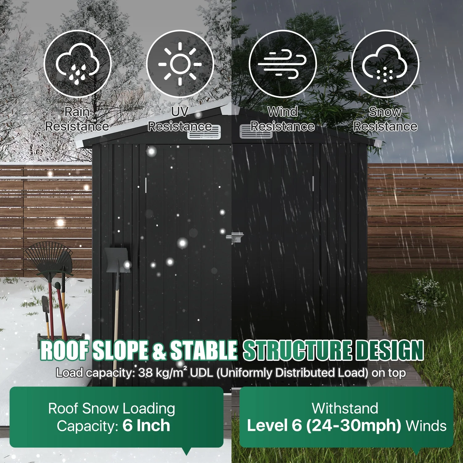 Clouddwell 6 ft. x 4 ft. Outdoor Storage Shed, Metal Garden Shed with Lockable Doors & Sloped Roof for Backyard, Patio, Poolside - Image 13