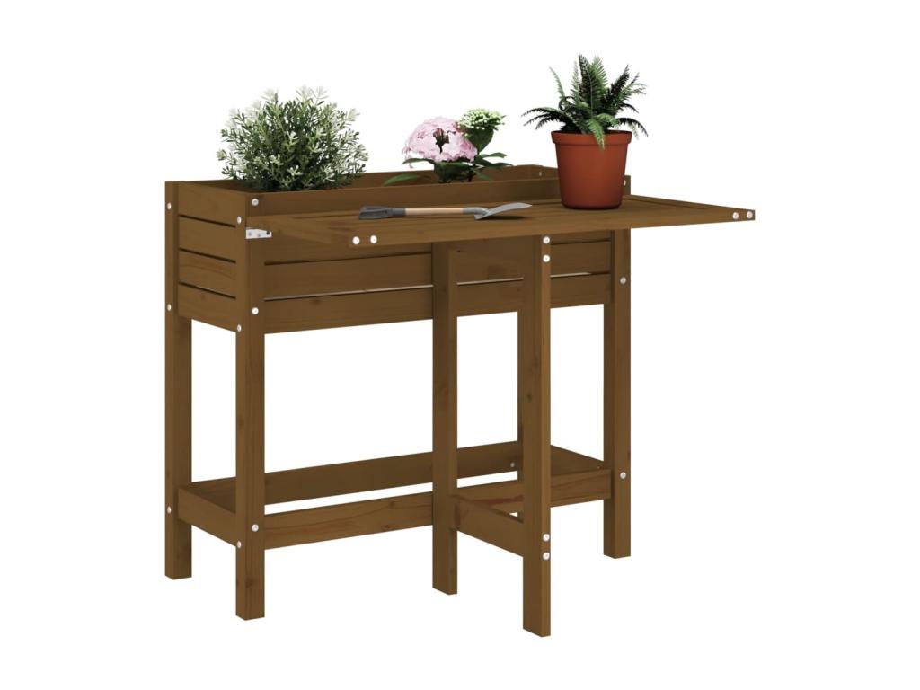 Decoratodo con tapa plegable madera maciza de pino marrón miel