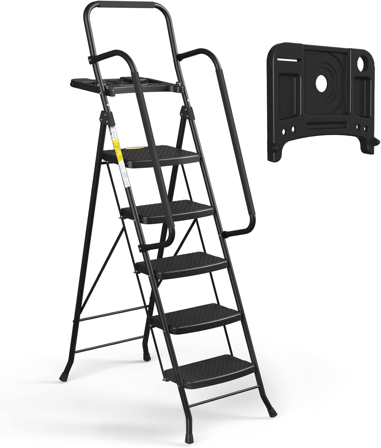 WAYFAIR HBTower 5 Step Ladder, Folding Step Stool With Wide Anti-Slip Pedal, Sturdy Steel Ladder, Convenient Handrail, Lightweight, Portable Steel Step Stool