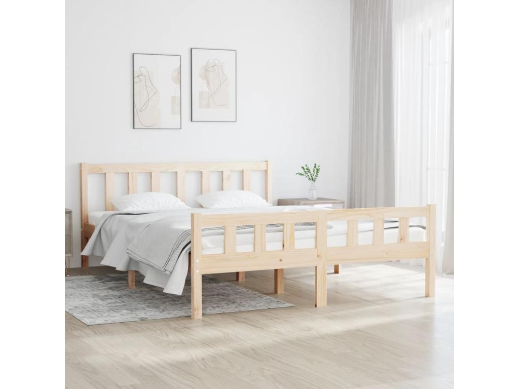 Estructura de cama doble pequeña sin colchón madera maciza