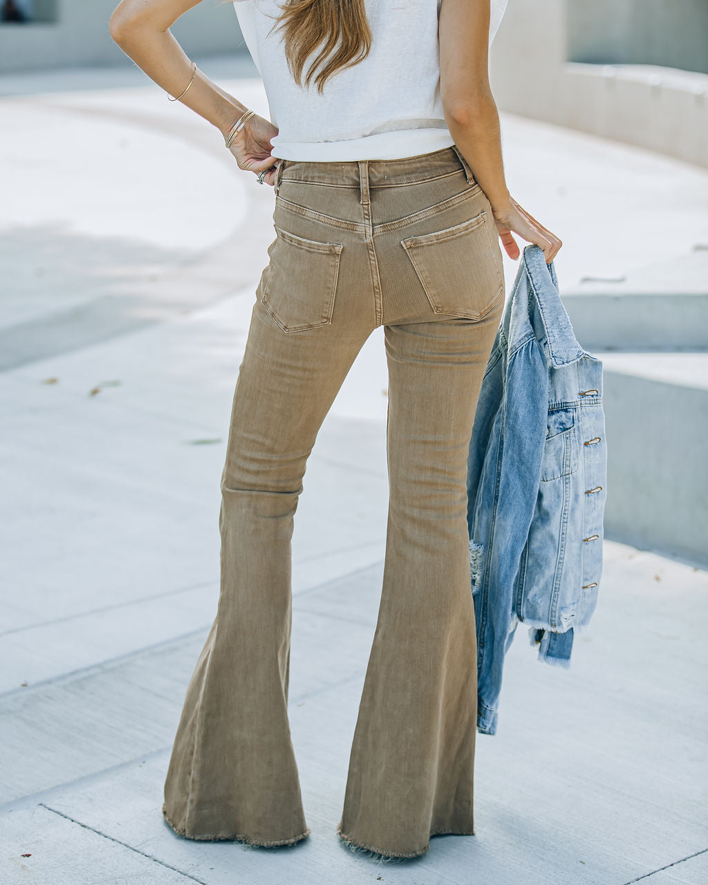 Autumn High Rise Bell Bottom Denim - Mocha - Se7enfashion