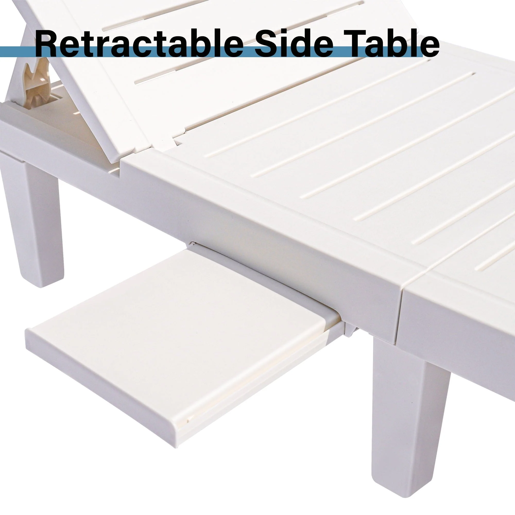 Patio Lounge Chair Set of 2, Adjustable Chaise with Side Table, Outdoor Lounger Recliner for Poolside, Patio, Backyard, Wood Texture Design | Waterproof | Easy to Assemble | Max Weight 330 lbs White - Image 12