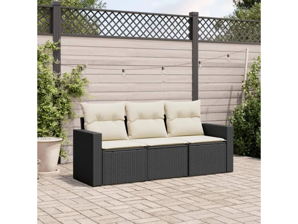 Set de sofás de jardín con cojines 3 piezas ratán sintético negro 04140BJBD