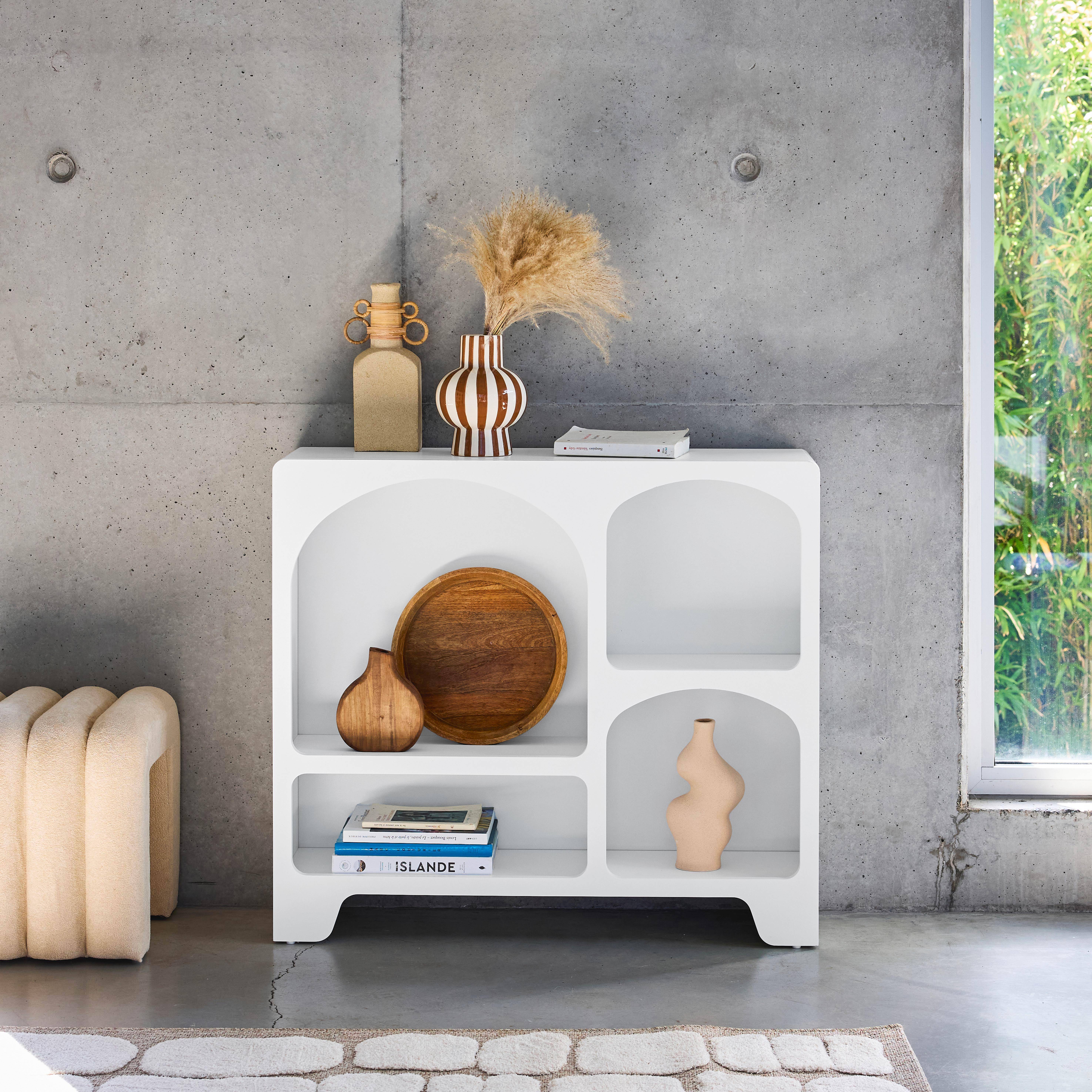 Thessa - Aparador con efecto madera de 4 compartimentos, 90cm
