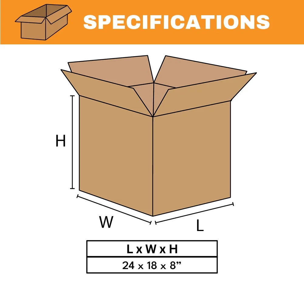 Corrugated Boxes 24 x 18 x 8" ECT-32 Brown Shipping/Moving/Packing Box 20/Bundle - image 4