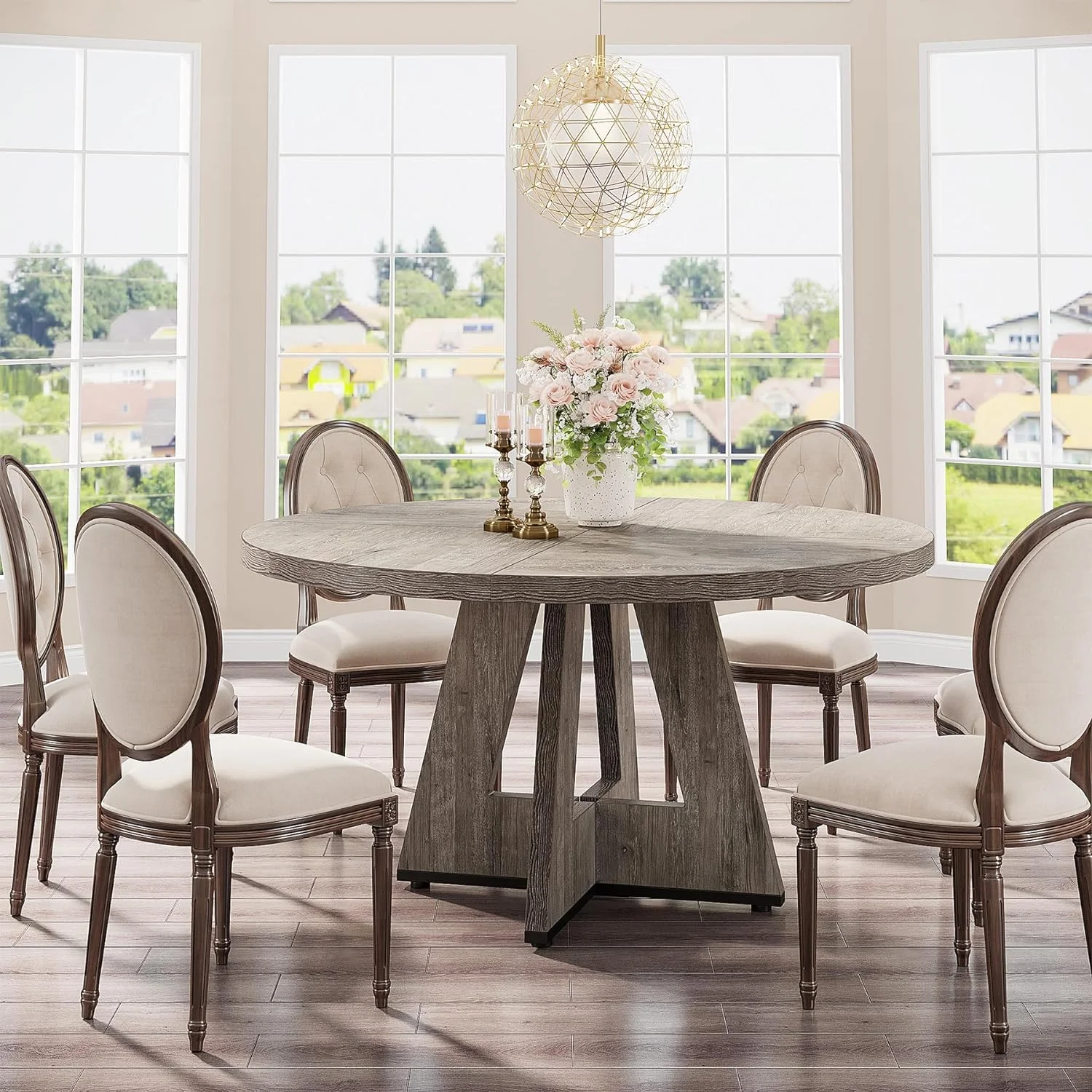 Tribesigns Round Dining Table for 4, Grey Kitchen Table 47 Inch Farmhouse Wood Kitchen Dinning Table for Kitchen Living Room - Image 4