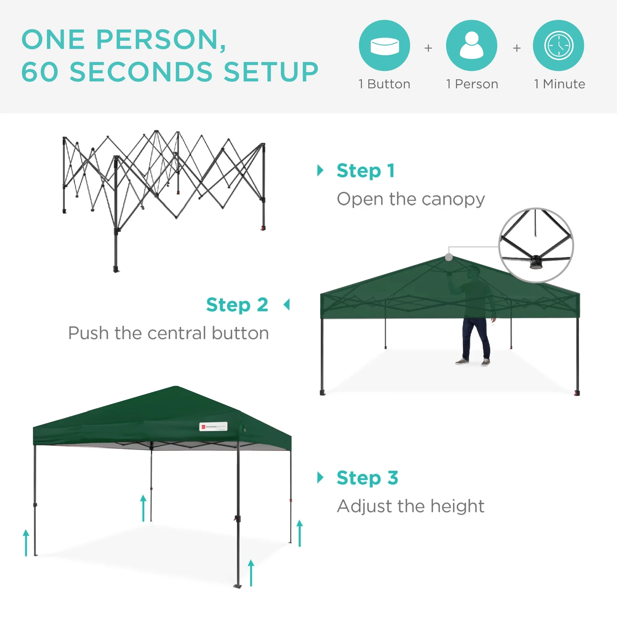 Best Choice Products 12x12ft Easy Setup Pop Up Canopy w/ 1-Button Setup, Wheeled Case, 4 Weight Bags - Navy Blue - Image 135
