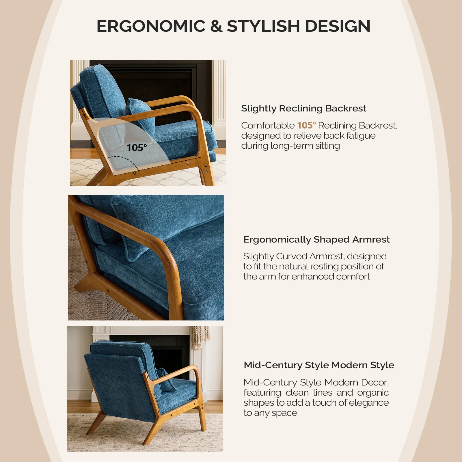 Ktaxon Accent Chair Corduroy Upholstered Armchair, Reading Club Chair with Pillow and Solid Wood Frame for Living Room Bedroom Furniture Off White - Image 91