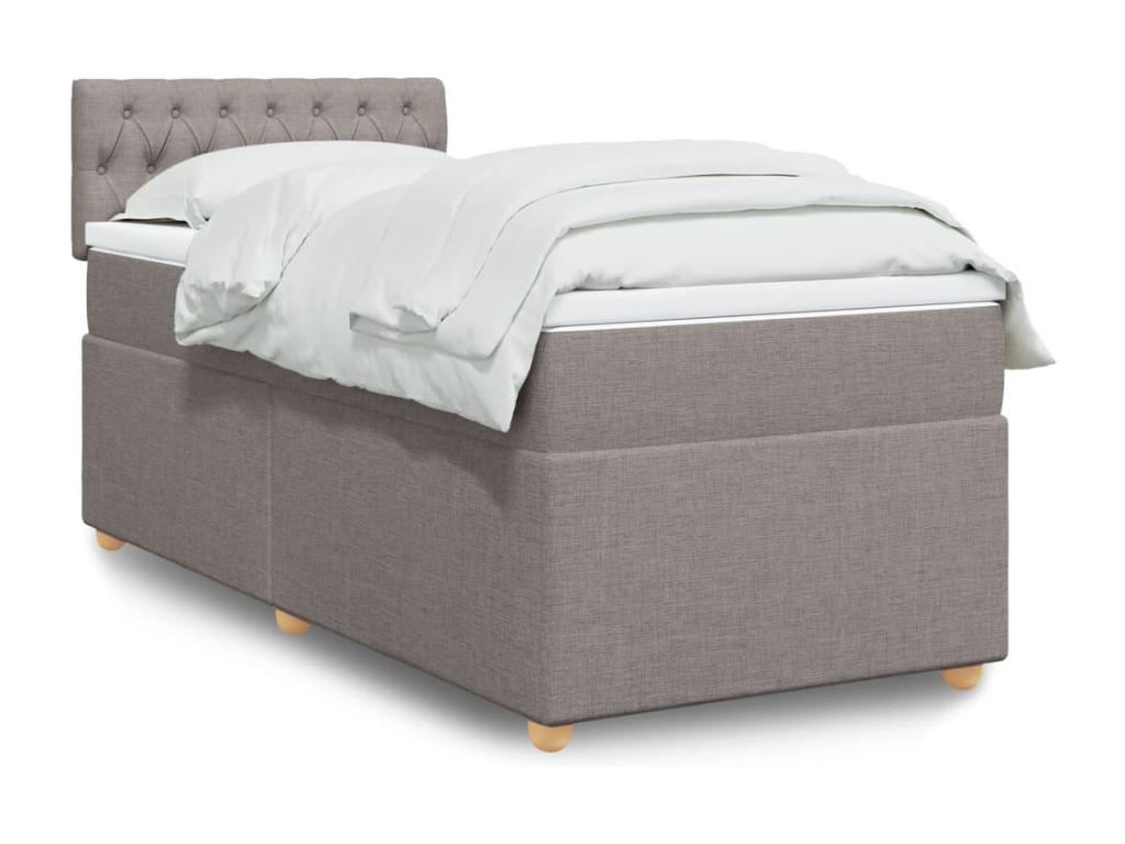 Cama box spring con colchón tela gris taupe 90x200 cm