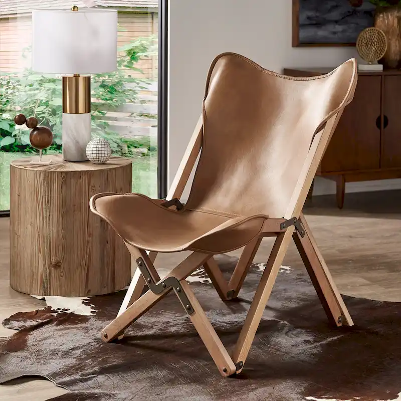 Cantu Authentic Top Grain Leather Tripolina Sling Chair by iNSPIRE Q Modern