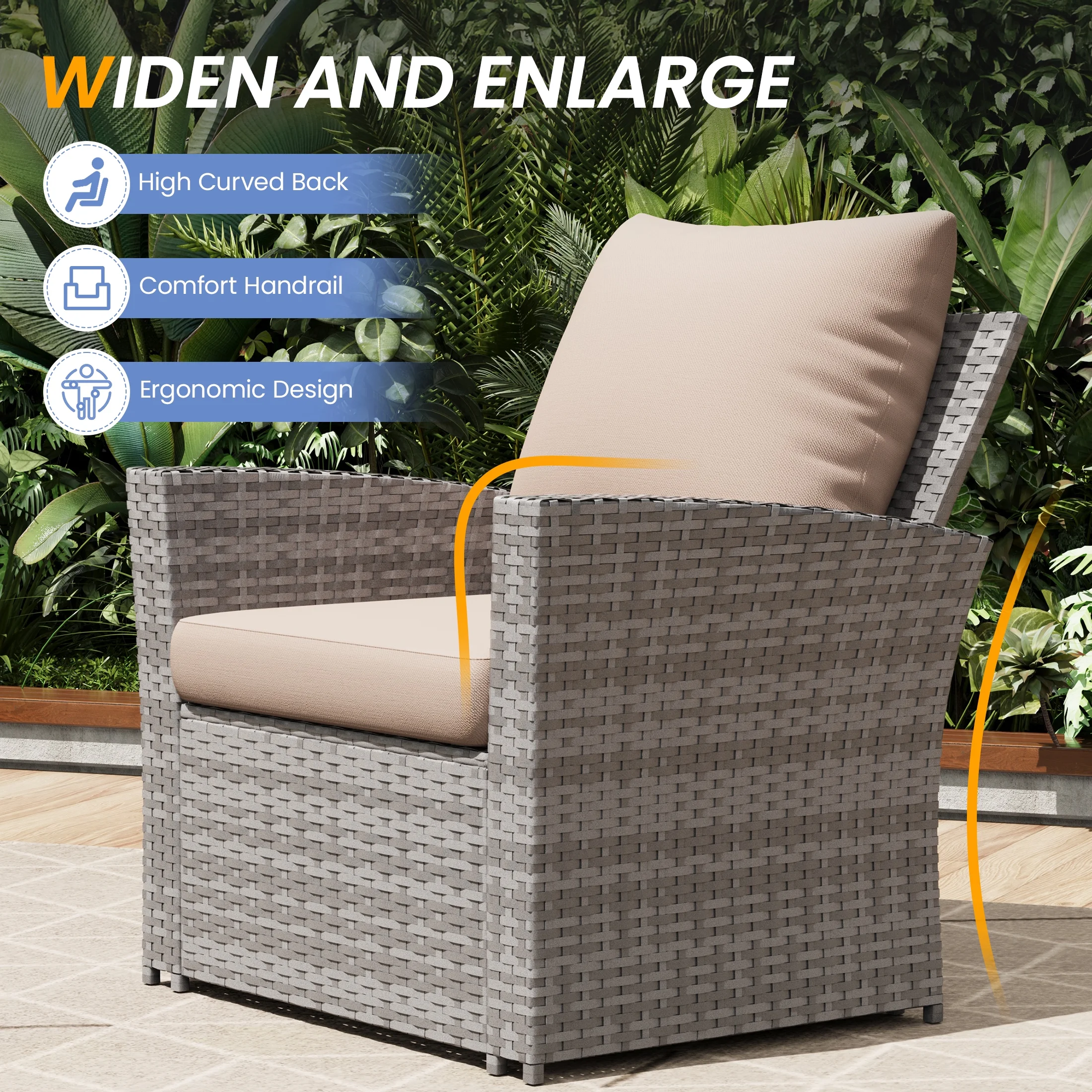 UDPATIO Wicker Patio Furniture Set, 4 Piece Outdoor Sectional Conversation Sets, Gray PE Rattan Patio Sofa Set for Balcony, Porch, Backyard, Grey - Image 20