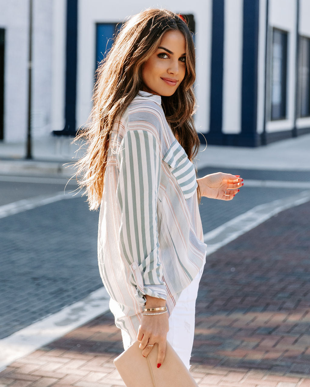 Cultivate Striped Button Down Top - Se7enfashion