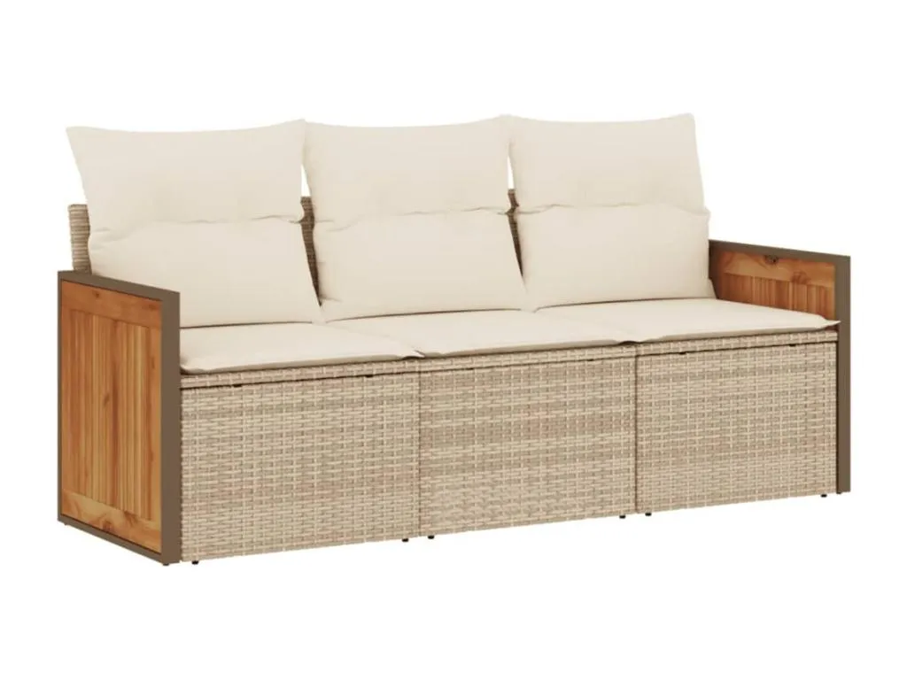 Juego de Sofás de Jardín 3 Piezas con Cojines Beige Ratán PE ZR7291615