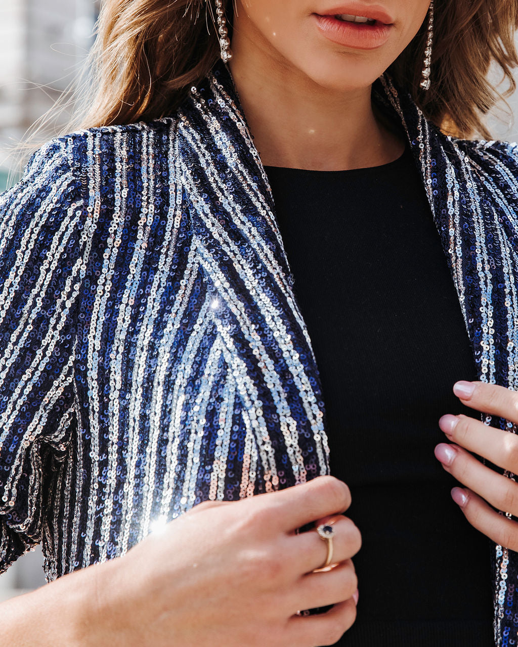 Can't Relate Sequin Stripe Blazer - Navy - Se7enfashion