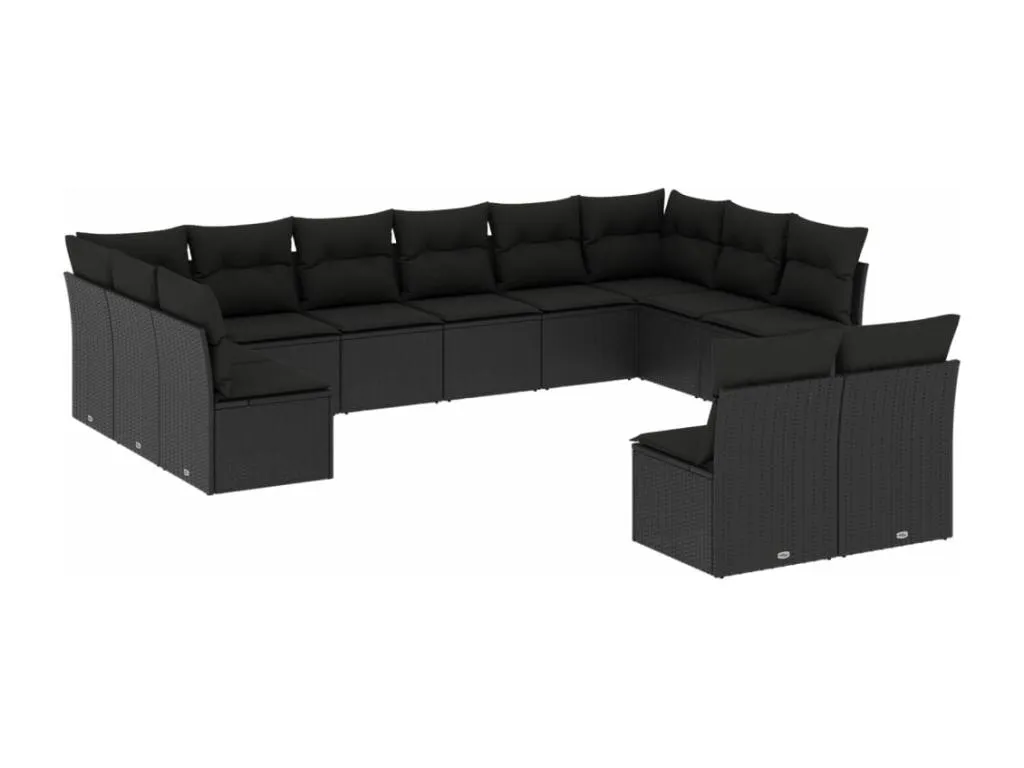 Set de sofás de jardín 12 piezas cojines ratán sintético negro 58980SDCP