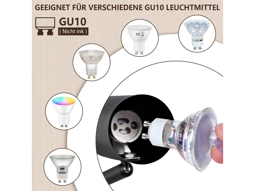 Lujodec LED - Lámpara de techo con 2 focos - Negro, GU10 - reflector de luz orientable, Lámpara de pared de madera, focos de pared para salón y dormitorio, sin bombilla incandescente.