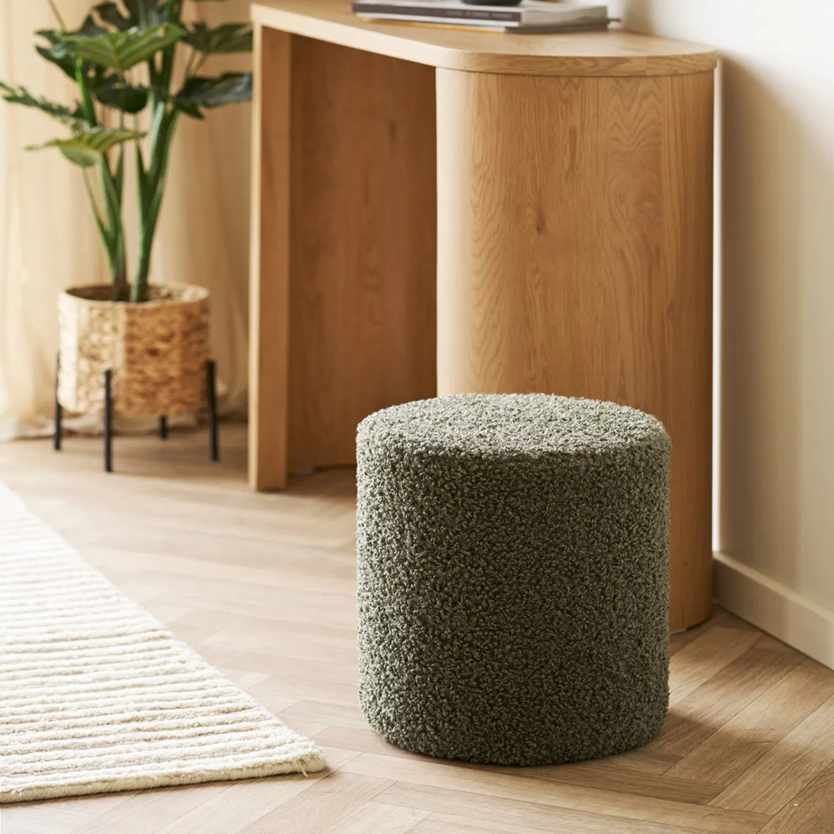 Artichok Jip Bouclé Poef Groen - Ø 34 cm