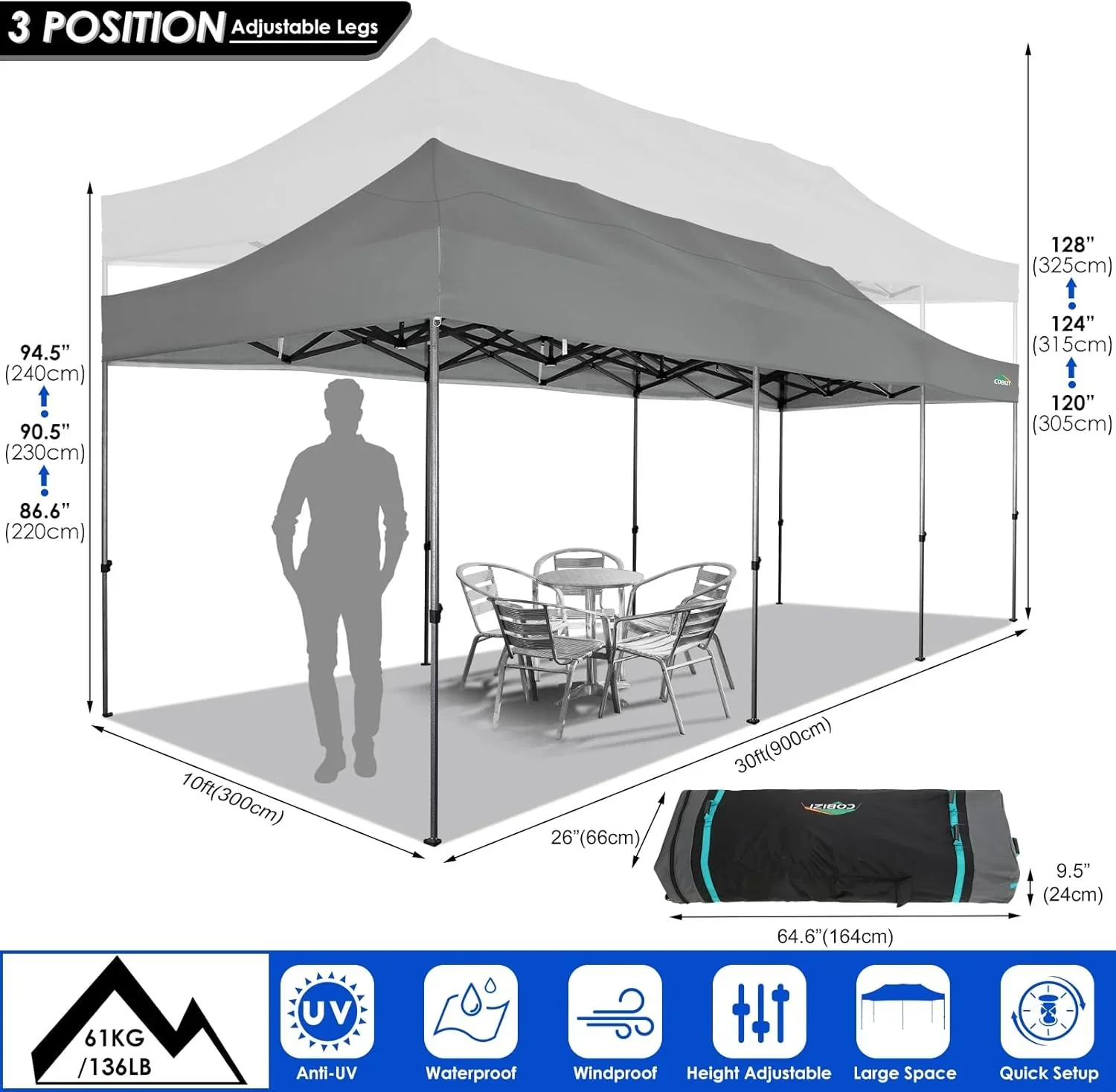 COBIZI 10x20 Heavy Duty Pop up Canopy Tent 6 sidewalls Commercial Canopy Wedding Party Tents