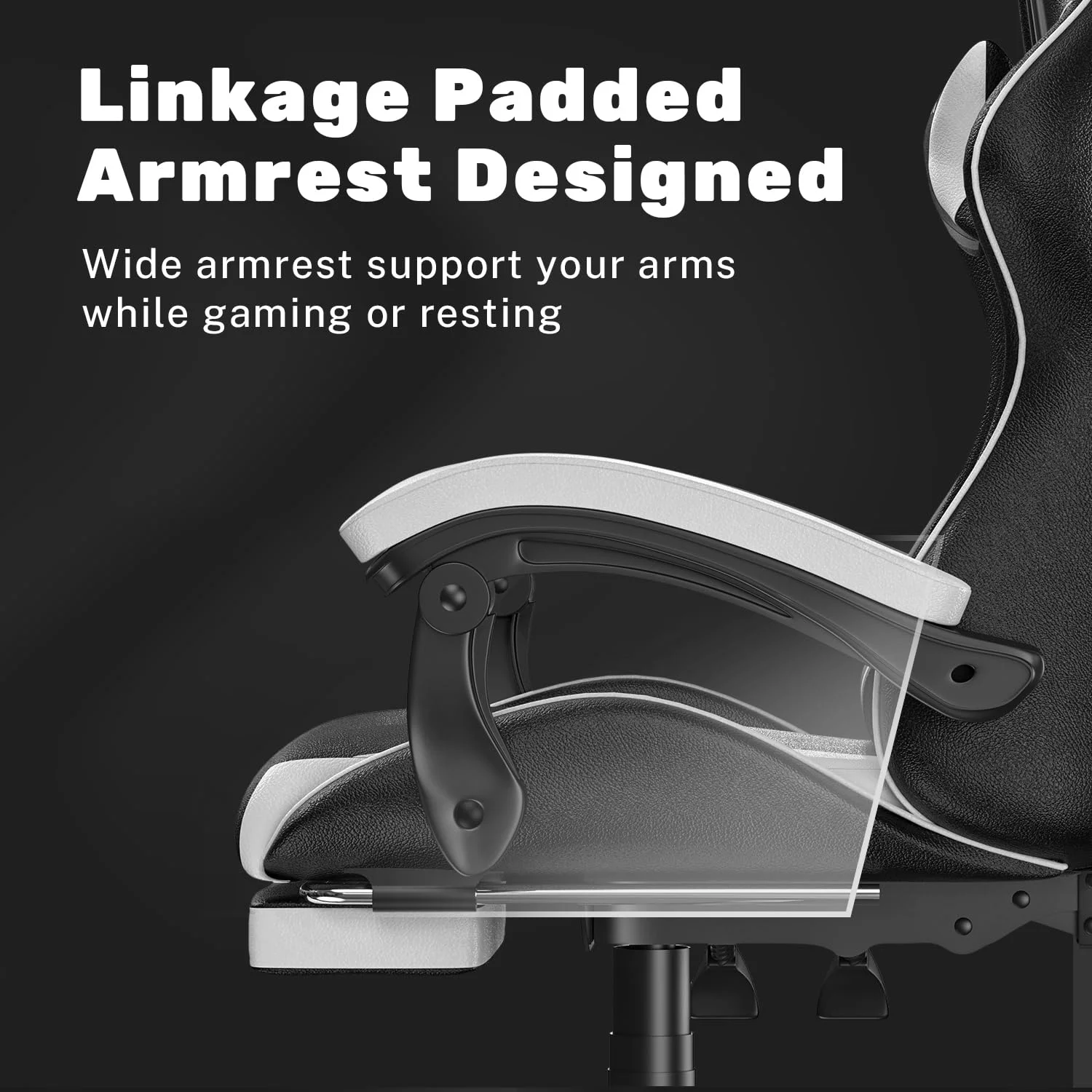 Bigzzia Gaming Chair Office Chair, Ergonomic Game Chair with Height Adjustable Headrest and Lumbar Support for Adults Teens, Black & White - Image 21