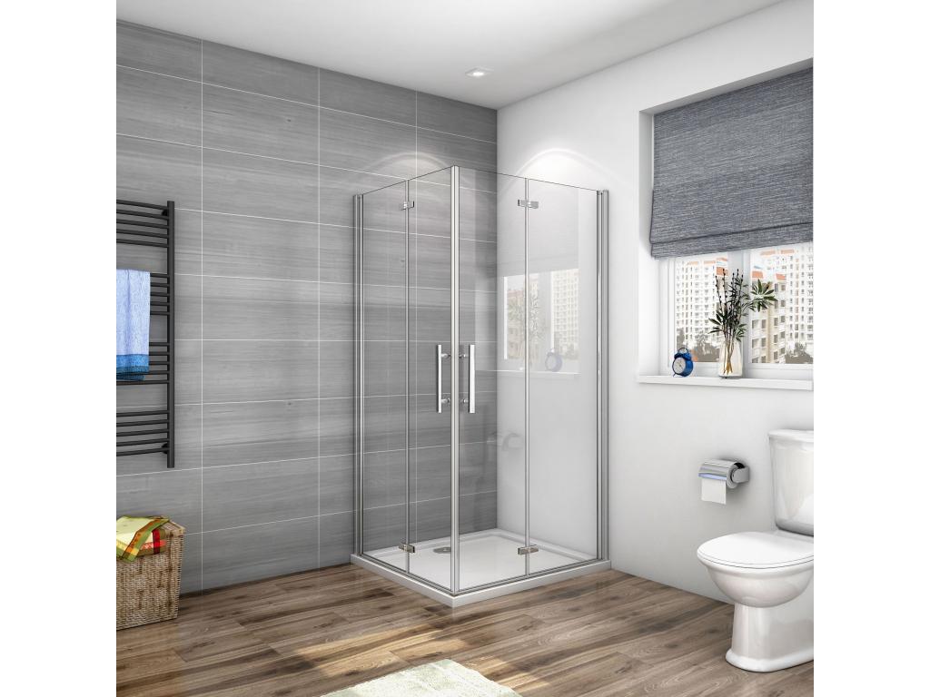 Mampara de ducha cuadrada plegable 6mm antical,760x760x1850mm+plato de ducha 76x76x3cm