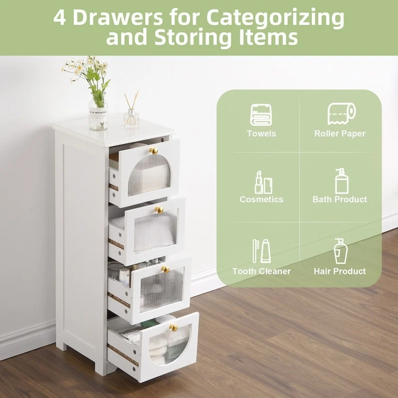 Compact Wooden Bathroom Floor Cabinet with 4 Drawers for Storage