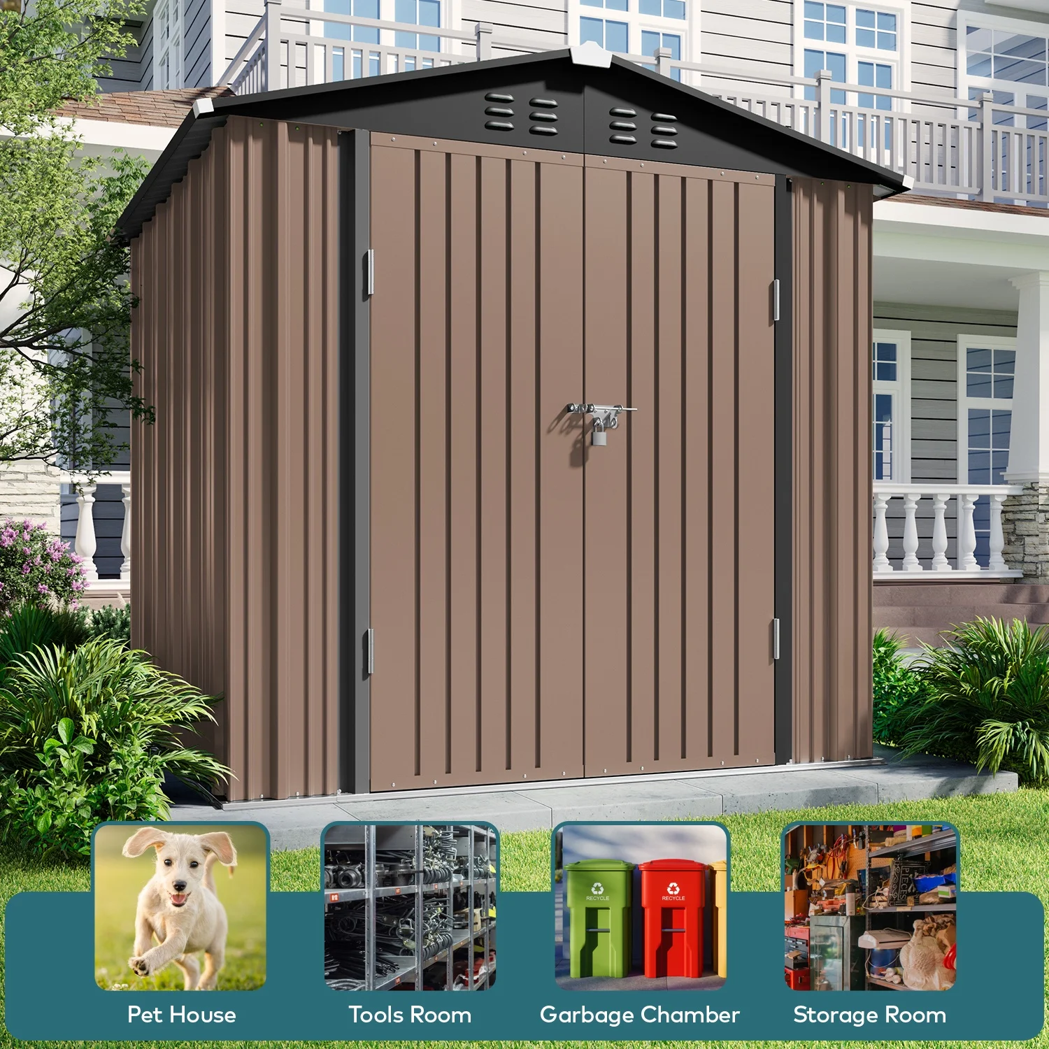 5'x3' Outdoor Storage Shed, Asofer Shed and Outdoor Storage Clearance, Weatherproof Tool Shed, Brown - Image 12