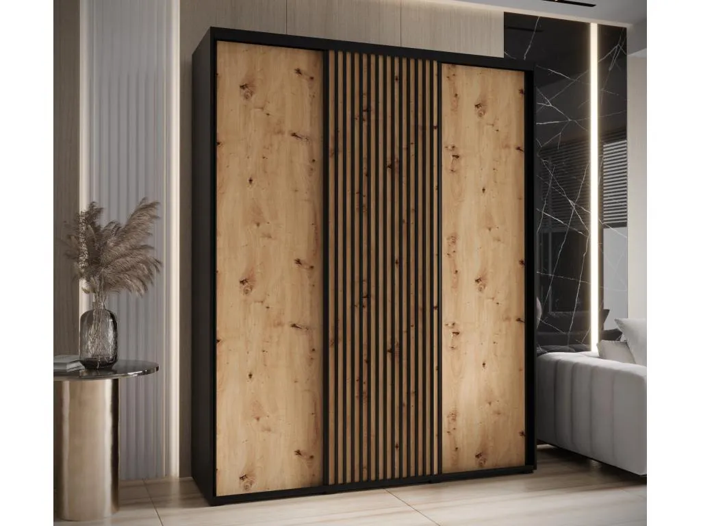 ARMARIO Mueblesclasic 1 DE PUERTAS CORREDERAS 205.2/190/60 3 puertas (negro/artisan)