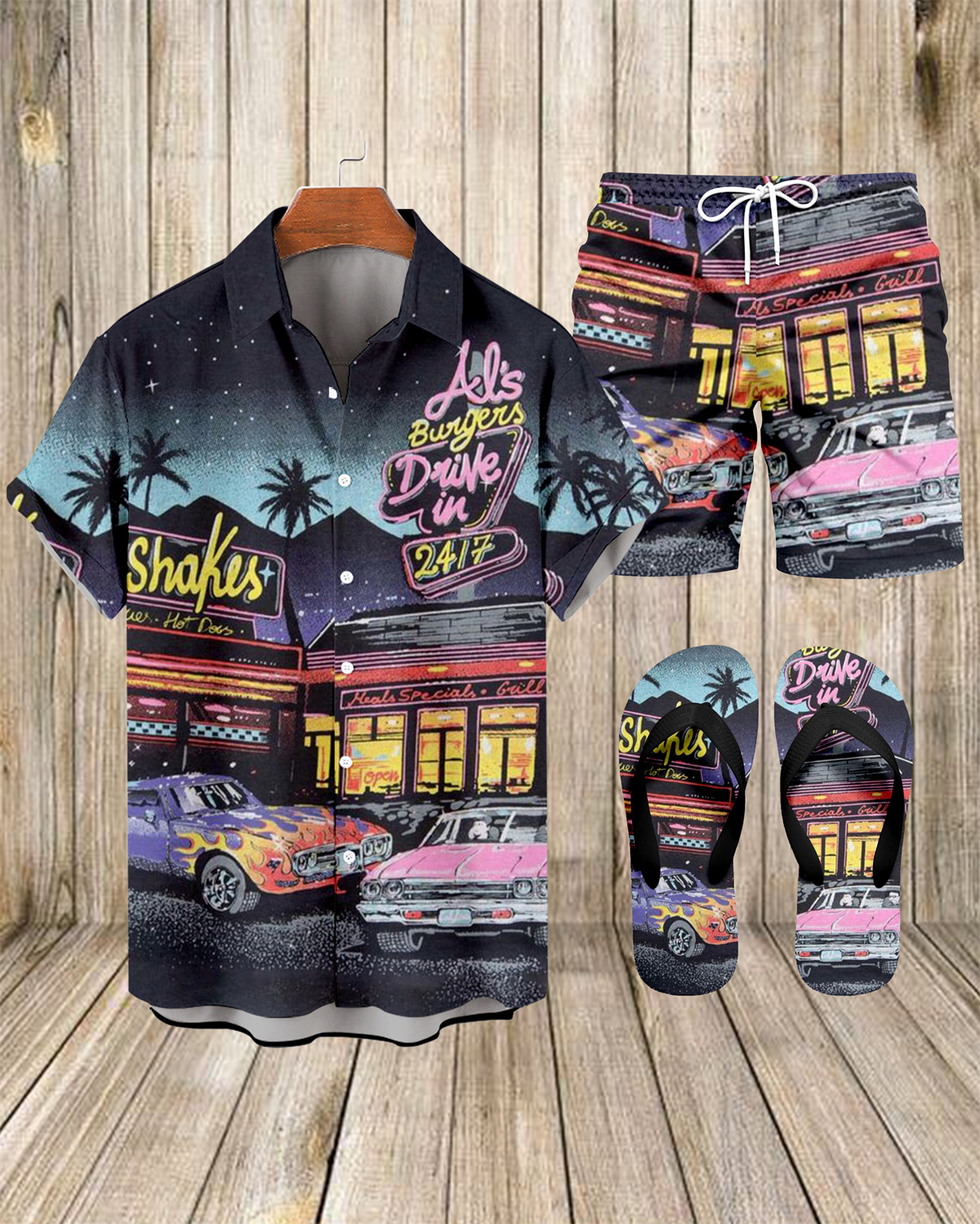 Suitmens Men's Spring Classic Car Shirt Three-Piece Set 074