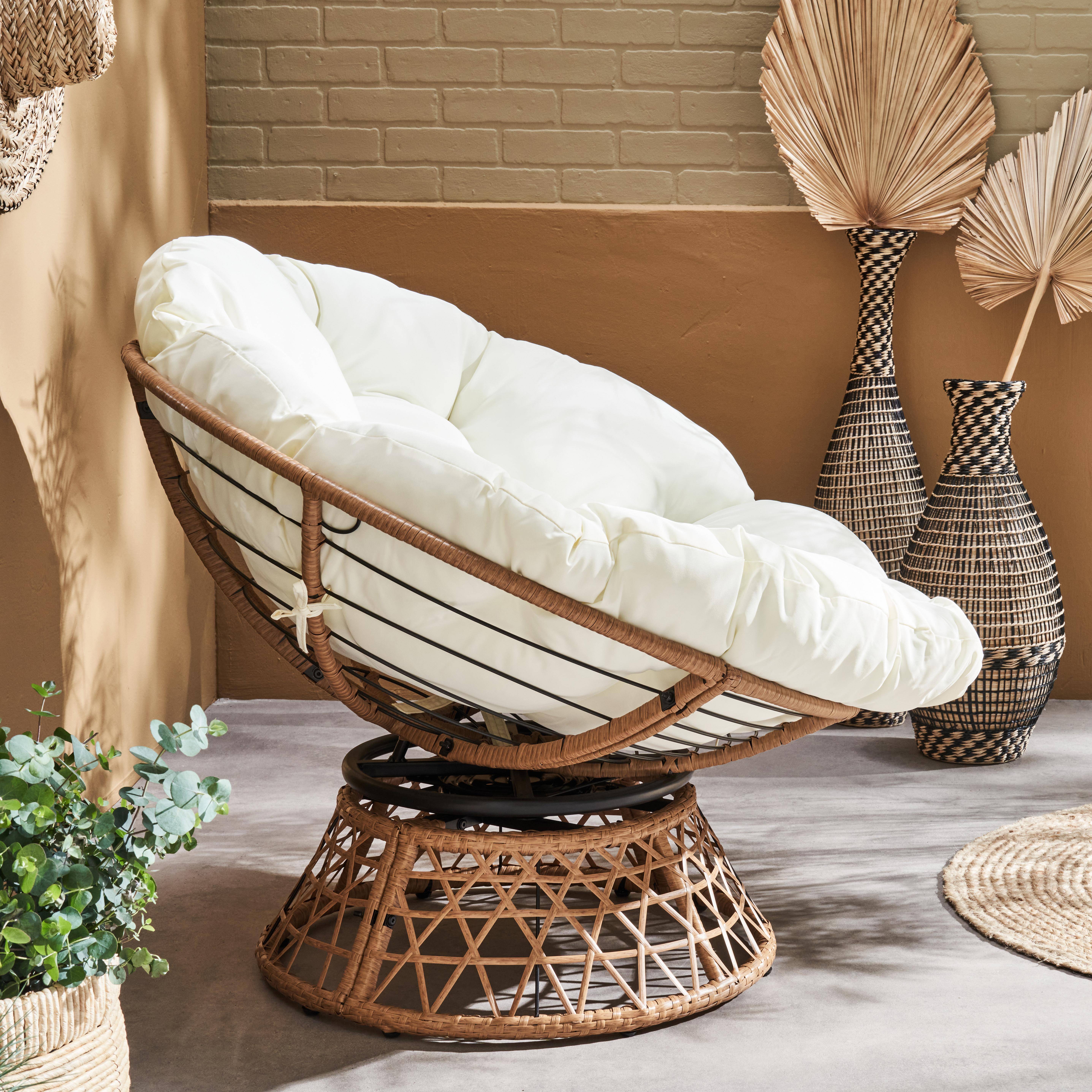 Tahiti - Sillón papasan giratorio en poliratán, para exterior/interior, 96cm